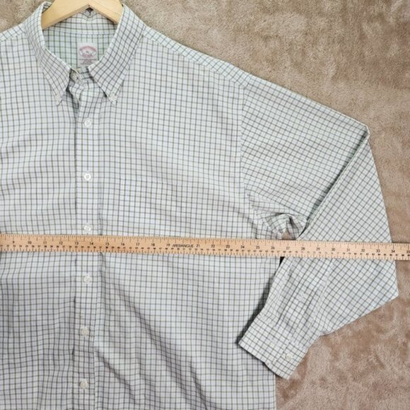Brooks Brothers Non-Iron Plaid Dress Shirt Mens Size XL Long Sleeve White/Green - Picture 3 of 10